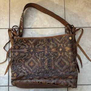 Double J Saddlery Large Beaded Embellishe Fringe Leather Bag